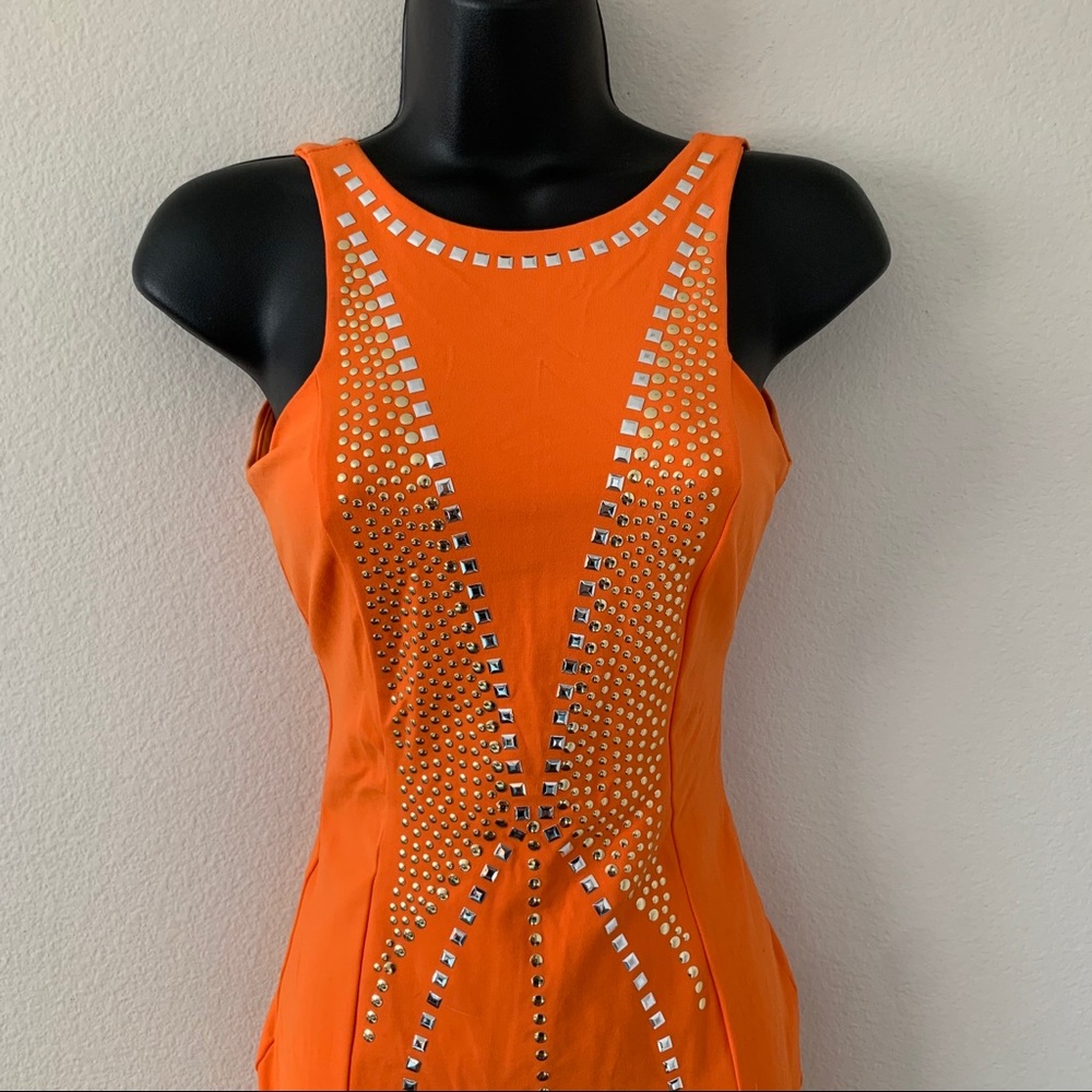 Bebe Orange Open Back Studded Tank Mini Dress - Picture 5 of 14